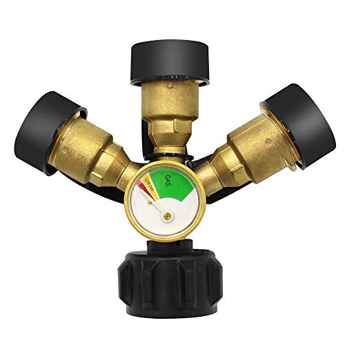 MENSI New Propane LP Tank Fuel Tee Gauge Adapter Fitting 3 Y Splitter QCC Connection Cylinder Connector Converter with Leak Detector