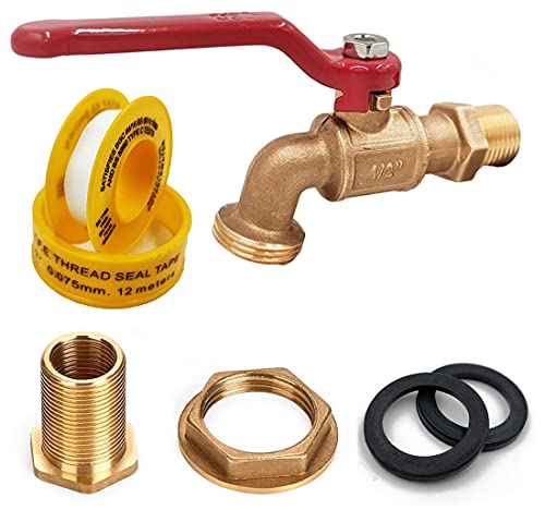 Rain Barrel Spigot Diverter Kit 12 Quarter Turn Ball Valve Faucet with Teflon Tape and 34 Bulkhead Fitting Adapter for Water Tanks 55 Gallon Drum