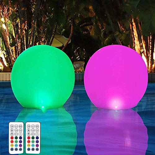 HORAVA Floating Pool Lights with Timer Remote(RF) 16inch Inflatable Waterproof RGB 16 Colors LED Glow Ball LightsPool Accessories for AdultsHot Tub Bath Toys for Swimming Wedding Decor(2 PCS)