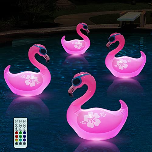 LOGUIDE Flamingo Floating Pool Lights16 Inch Colors Changing LED Inflatable Pool Lights Waterproof with Timer Remote for Swimming PoolBeachPondGardenBackyardPatioChristmas Decor(1pcs)