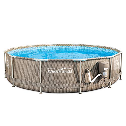 Summer Waves P20012335 Active 12ft x 30in Outdoor Round Frame Above Ground Swimming Pool Set with Skimmer Filter Pump  Filter Cartridge Tan Wicker