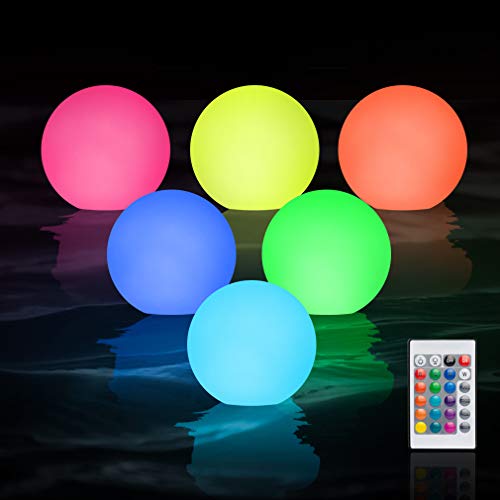 WHATOOK Floating Pool Lights for Swimming Pool 6 Pack 16 Color with Remote Control IP68 Waterproof Led Ball LightsGlow Orb Hot Tub Kids Pond Night Lights for PoolLawnBeachParty Decor