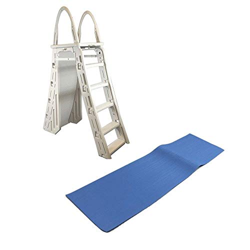 Confer Adjustable 4856 Inch AboveGround Swimming Pool Ladder and Hydrotools 9 x 24 Inch Protective Ladder Mat