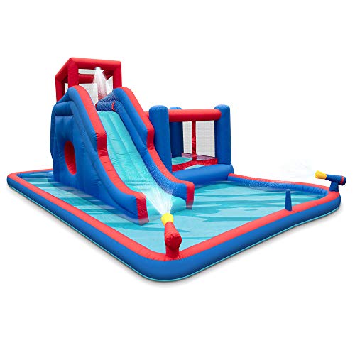 Deluxe Inflatable Water Slide Park  HeavyDuty Nylon Bounce House for Outdoor Fun  Climbing Wall Slide Bouncer  Splash Pool  Easy to Set Up  Inflate with Included Air Pump  Carrying Case