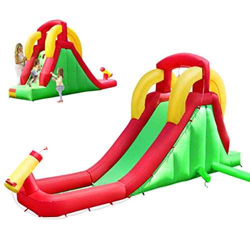 HONEY JOY Inflatable Water Slides Kids Jumping Bounce House wClimb Wall  Long Slide Water Canons Hose  Splash Pool Includes Carry Bag Outdoor Blow Up Water Park for Backyard (Without Blower)