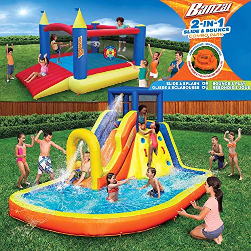 Inflatable Water Slide  Bounce House (Combo Pack)  Huge Heavy Duty Outdoor Kids Adventure Park Pool with Built in Sprinkler Wave and Slide PLUS Large BONUS 12x9 Bounce House  FREE Blower Included