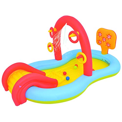 Outraveler Sliding Play Pool Inflatable Swimming Pool for Kids Age 26 MultiFunctions of Slide Spray Water Toss Ring and Ball 885x 49x 41