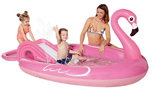 Posch Sports 3in1 Flamingo Inflatable Kiddie Pool 965 X 62 X 37 Water Slide  Splash Sprayer Sprinkler for Babies and Toddlers Outdoor Backyard Summer Swimming Pool