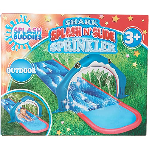 Splash Buddies Blue Shark Slip n Slide with Sprinkler  Inflatable Slide for Kids  Super Fun Slippery Racer for Summer Outdoor Waterplay  Easy to Store  Large Water Slide for Children 3