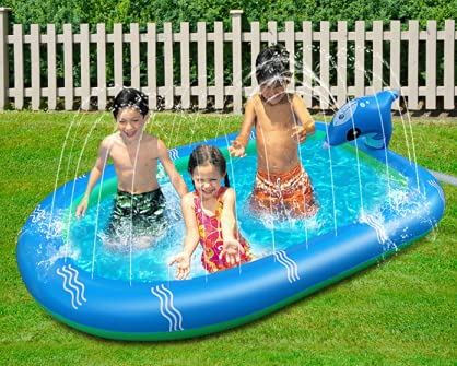 AirSwim Inflatable Splash Pad Kids Inflatable Sprinkler Swimming Pool Family Sized Water Park with Sprayer for Kids and Adults Toddlers Kiddie Summer Gift 67 X 43 X 10 Dolphin