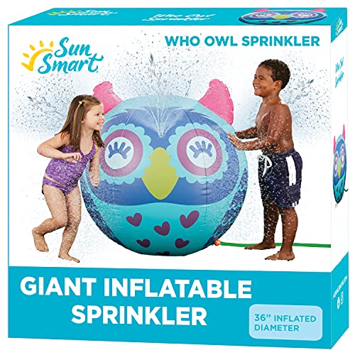 SunSmart 36 Owl MEGA Spray Beach Ball Sprinkler Water Sprinkler for Kids Inflatable Sprinkler Over 200 More Water Spray Toddlers Outdoor Water Toy