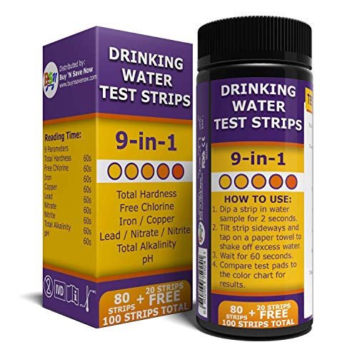 BNS 9 in 1 Drinking Water Test Strips Accurate Tester Strip for pH Chlorine Nitrite Nitrate Lead Total Hardness and More Home Test with Easy to Read Testing Results in Seconds