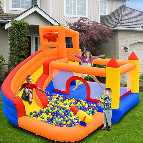 ALINUX Inflatable Water Park Bounce House Water Slide Kids Water Bounce House with Slide for Wet and DryWater Gun  Splash Pool Durable Sewn with Extra Thick Material(Without Blower)
