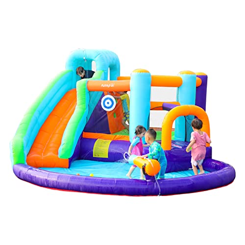 AirMyFun Bounce HouseWater Bounce Slide HouseWater Jumper SlideInflatable Water Park with Splash and SlideWet or Dry Bouncing Slide Combo with Air Blower for Kids Outdoor
