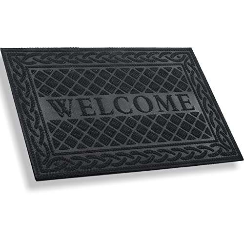 Mibao Durable Door Mat Heavy Duty Rubber Doormats Welcome Mats Indoor Outdoor NonSlip Easy Clean Absorb Water LowProfile Mats for Entry Patio Garage Entrance Way (18×30 Black)