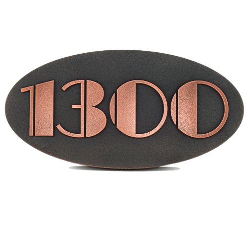 Oval Art Deco Address Plaque 3 Or 4 Number 14x7 - Raised Copper Metal Coated Sign