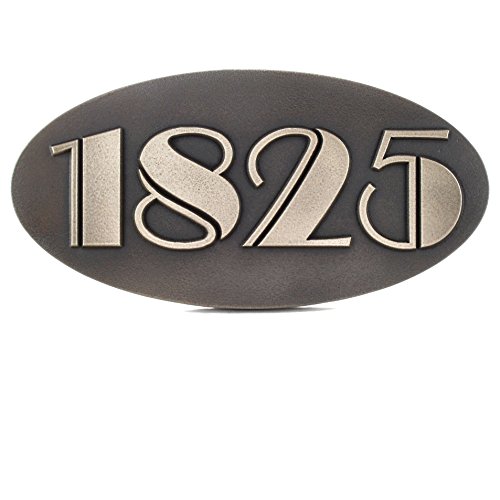 Oval Art Deco Address Plaque 3 Or 4 Number 14x7 - Raised Silver Nickel Metal Coated Sign