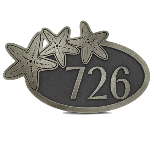 Starfish Oval Address Plaque 15 x 9 -Raised Silver Nickel Metal Coated
