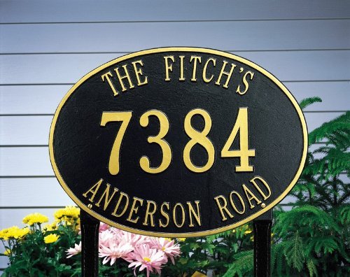 Whitehall 2921 Estate Three Line Hawthorne Oval Lawn Address Plaque Choose Your Own Personalization And Color