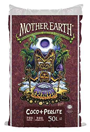 MOTHER EARTH Coco Plus Perlite Mix  For Indoor and Outdoor Container Gardens Provides Strong Aeration  Drainage 70 Coconut Coir Resists Compaction 50 Liter