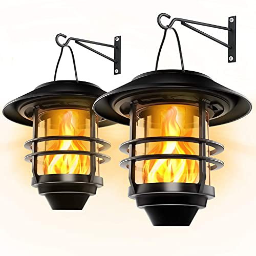 Otdair Solar Wall Lantern Outdoor Flickering Flames Solar Sconce Lights Outdoor Hanging Solar Lamps Wall Mount for Front Porch Patio and Yard 2 Pack