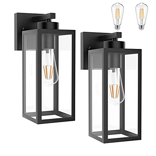 Tipace Outdoor Wall Lantern 2 Pack Black Exterior Wall Sconce with Clear Glass Shade Wall Mount Lights for EntrywayPorchDoorway(2700K E26 Bulbs Include)