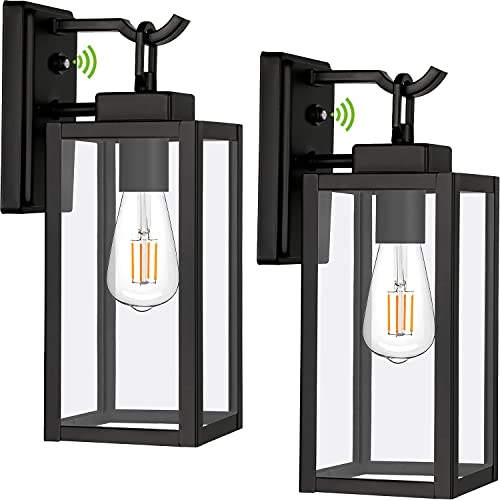 hykolity Dusk to Dawn Outdoor Wall Lantern Exterior Wall Light Matte Black Wall Sconce Lighting Fixtures Architectural Porch Light W Clear Glass Shade ETL Listed for Entryway Front Door 2 Pack