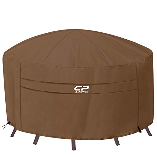 CAMPROS Round Patio Furniture Cover with Roof Pole Waterproof Outdoor Table Chair Set Covers Fade Resistant Cover for Outdoor Furniture Set UV Resistant 84 Dia x 50 H  Brown