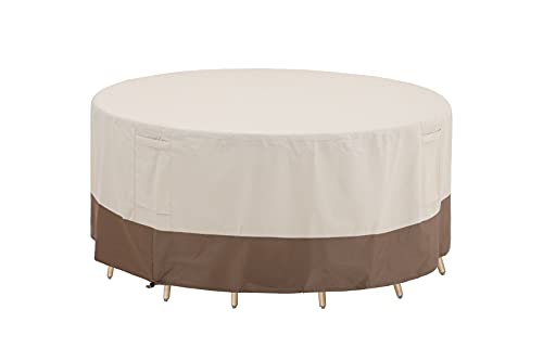 PHI VILLA Patio Furniture Set Covers Waterproof Outdoor Dining Table and Chair Cover with Popup Supporter Large Round Heavy Duty Patio Cover 94 D X 23 H Beige  Brown