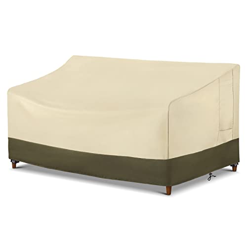 SunPatio Outdoor Sofa Cover 100 Waterproof Patio Sofa Cover 600D Heavy Duty Lawn Patio Furniture Covers UV  Rip  Dust Resistant 90W x 34D x 32H inch Beige  Olive