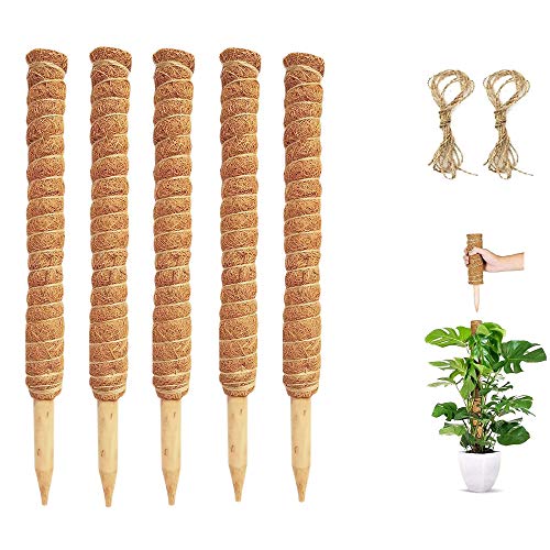 PP 5 Pack 175 Inches Coir Moss Totem Poles for Climbing Plant Totem Extension Pole Stick for Indoor Outdoor Plant Support