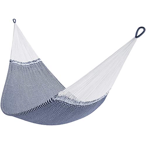 Handwoven Classic Double Hammock Shareable Weathersafe Hammocks Yellow Leaf Hammocks  Vineyard Haven Hammock Navy Blue  White Fits 12 People (400 lbs)