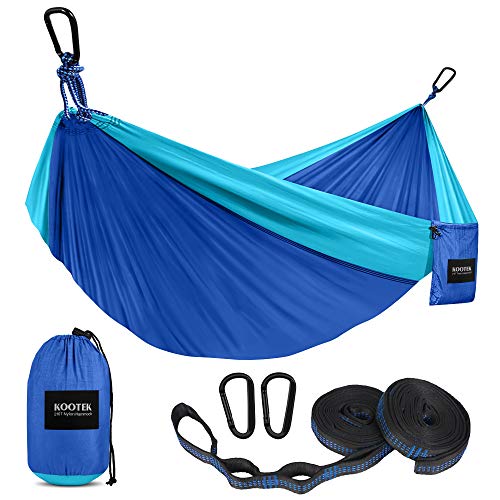 Kootek Camping Hammock Double  Single Portable Hammocks with 2 Tree Straps Lightweight Nylon Parachute Hammocks for Backpacking Travel Beach Backyard Patio Hiking (Blue  Sky Blue Large)