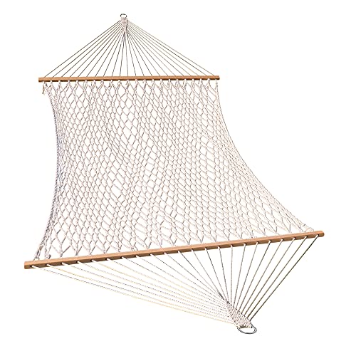 Lazy Daze 13FT Double Rope Hammocks Traditional Hand Woven Cotton Hammock with Hardwood Spreader Bar for Outdoor Indoor Patio Yard Poolside for Two Person Max 450 Lbs Natural