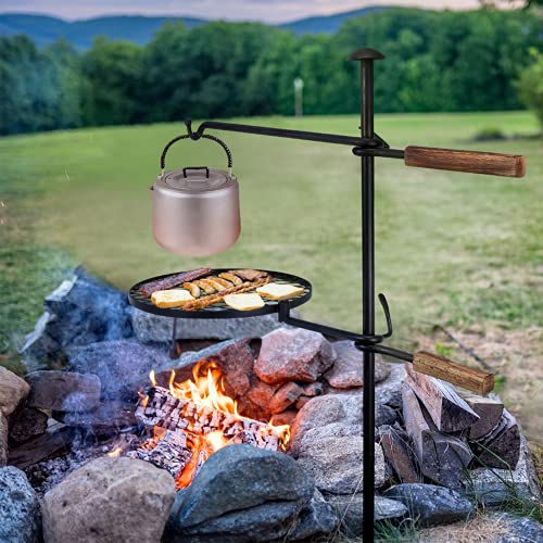 BreeRainz Swivel Campfire Grill360 Degree Adjustable Camp Grill Over Fire Pit GrillMultipurpose Cooking Equipment for Camping Outdoor BBQ