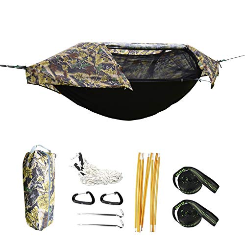 Camping Hammock with Net and Rainfly Cover Lightweight Portable Hammock for Outdoor Backpacking Hiking Travel(Camouflage)