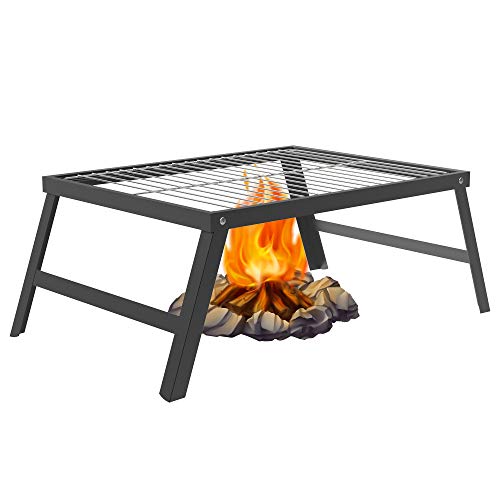 SENXILLER Foldable Campfire Grill  Easy to Clean The Detachable 304 Stainless Steel Grate Camping Barbecue Grate for Grilling  Cooking Directly Outdoor Campfire Ideal Barbecue Grill (Black)