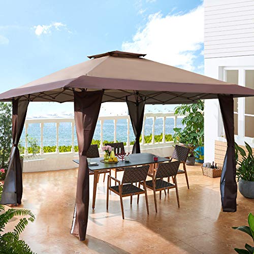 PHI VILLA 13x13 UV Block Sun Shade Gazebo Canopy with Hardware Kits Gazebo Shade for Patio Outdoor Garden Events Brown