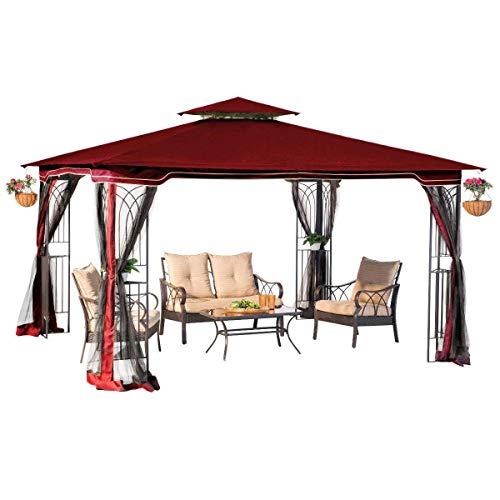 Sunjoy Expand Your Outdoor Living Space with a 10 x 12 Regency II Patio Gazebo with Mosquito Netting in Maroon
