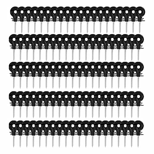 100pcs Black Electric Fence Insulators Fence Ring Post Wood Post InsulatorScrew in Ring Insulators for Farm Animal Fencing (Grid System Accessories for Animal Husbandry Electronic)