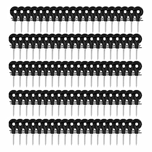 100pcs Black Electric Fence Insulators Fence Ring Post Wood Post InsulatorScrew in Ring Insulators for Farm Animal Fencing (Grid System Accessories for Animal Husbandry Electronic)