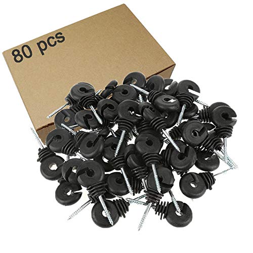 IFIRE 80Pcs Black Electric Fence Insulator Screwin Insulator Fence Ring Post Wood Post insulators for Electric Fence (Grid System Accessories for Animal Husbandry Electronic)