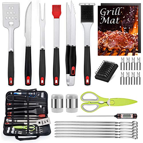 HaSteeL Grill Utensil Set of 27 Heavy Duty Stainless Steel Barbecue Accessories with Carrying Bag Complete BBQ Grilling Tools Kit Perfect for Outdoor BBQ Backyard Cooking Dishwasher Safe  Man Gift