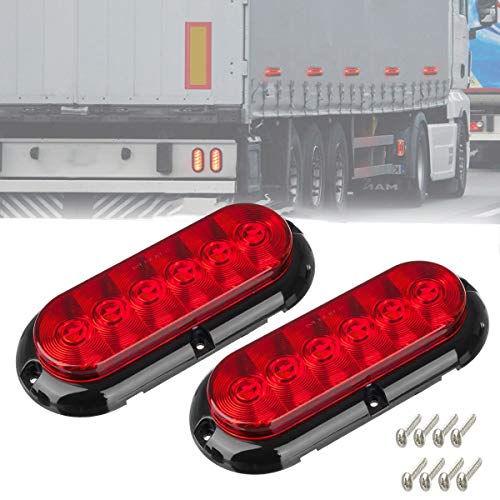 LIMICAR 6 Inch Oval LED Trailer Truck Tail Lights Kit 6LED Stop Turn Tail Brake Reverse Back UP Marker Tail Light Sealed Surface Mount 12V for Truck Trailer Trail Bus RV 2 Pack