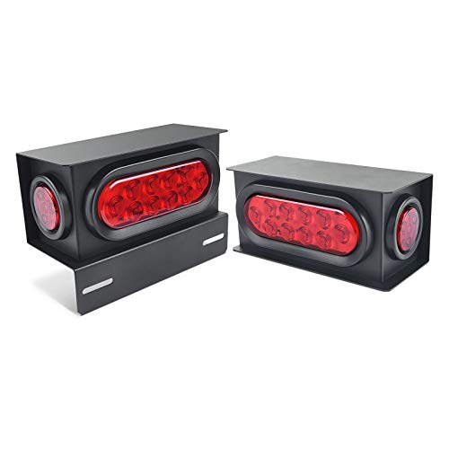 MICTUNING 2PCS Steel Trailer Light Boxes Housing Kit w6Inch LED Oval Stop Turn Red LED Trailer Tail Lights  2 Inch LED Round Side Marker Lights wLicense Plate Bracket Wire connectors