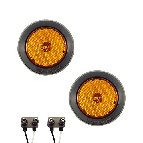 Pair of LED 25 Round Amber ClearanceSide Marker Lights with Grommets and 2 Pole Wire Connectors for Trucks Trailers RVs