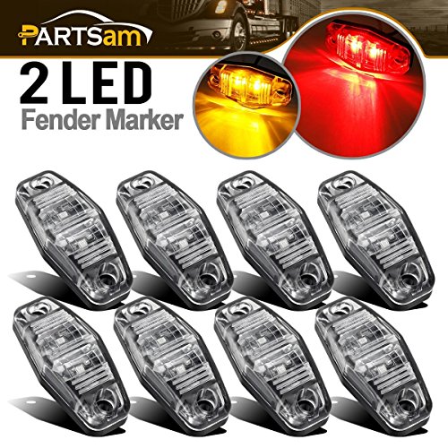 Partsam 8pcs 25 Oval Side Fender Marker Light RedAmber Clear Lens Universal Surface Mount LED Light Truck Boat Trailer Sealed Mini Trailer Led Marker Clearance Identification Lights 2 Diodes