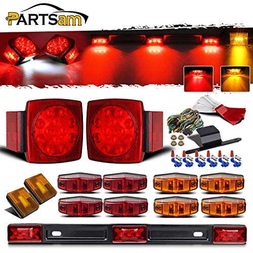 Partsam Submersible Led Truck Trailer Lights Kit 12V 2xSquare Led Trailer Light Kits1417 Red 3 Light 9 LED ID Light Bar2xAmber Side Marker wReflex 8pcs 25 Oval Led Marker Clearance Lights