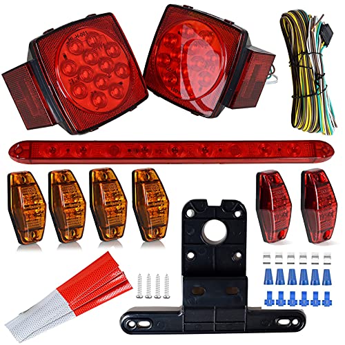 Submersible LED Trailer Lights Kit Waterproof Square Stop Turn Tail Truck Lights wWire Harness  Bracket RedAmber Side Fender Marker Lamps 3rd Brake ID Light Bar for Trailer Boat Camper Snowmobile