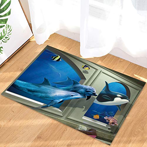 BABE MAPS Sea Animals Doormats with Rubber Backing Waterproof Boots Scraper Mats 16x24inch Heavy Duty Indoor Door Mat for Winter Snow 3D Dolphins Undersea Ocean Tropical Decor